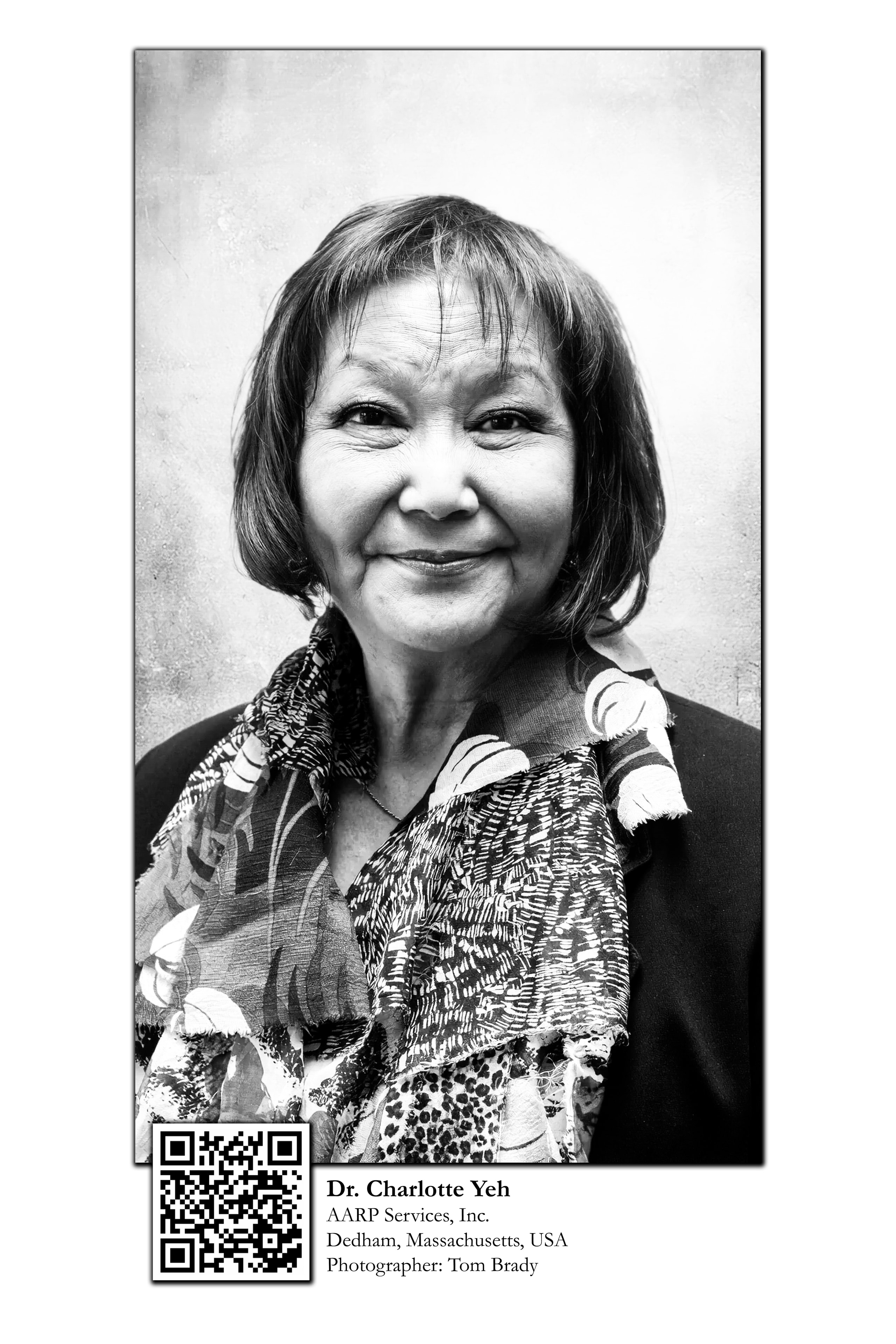 Dr. Charlotte Yeh — sample CrossRoads portrait with QR code for augmented reality
